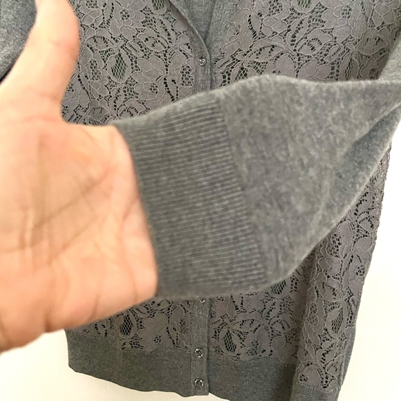 LOFT Gray Lace Cotton/Nylon Stretch Women's Light Sweater - Picture 6 of 15